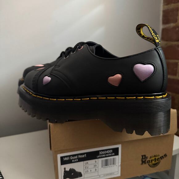 New Dr. Martens 1461 Leather Heart Platform Shoes Black Toecap Stitch Sz 8 - Picture 5 of 10